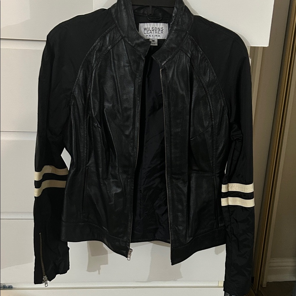 Wilsons Leather Black Jacket with Cream Stripes